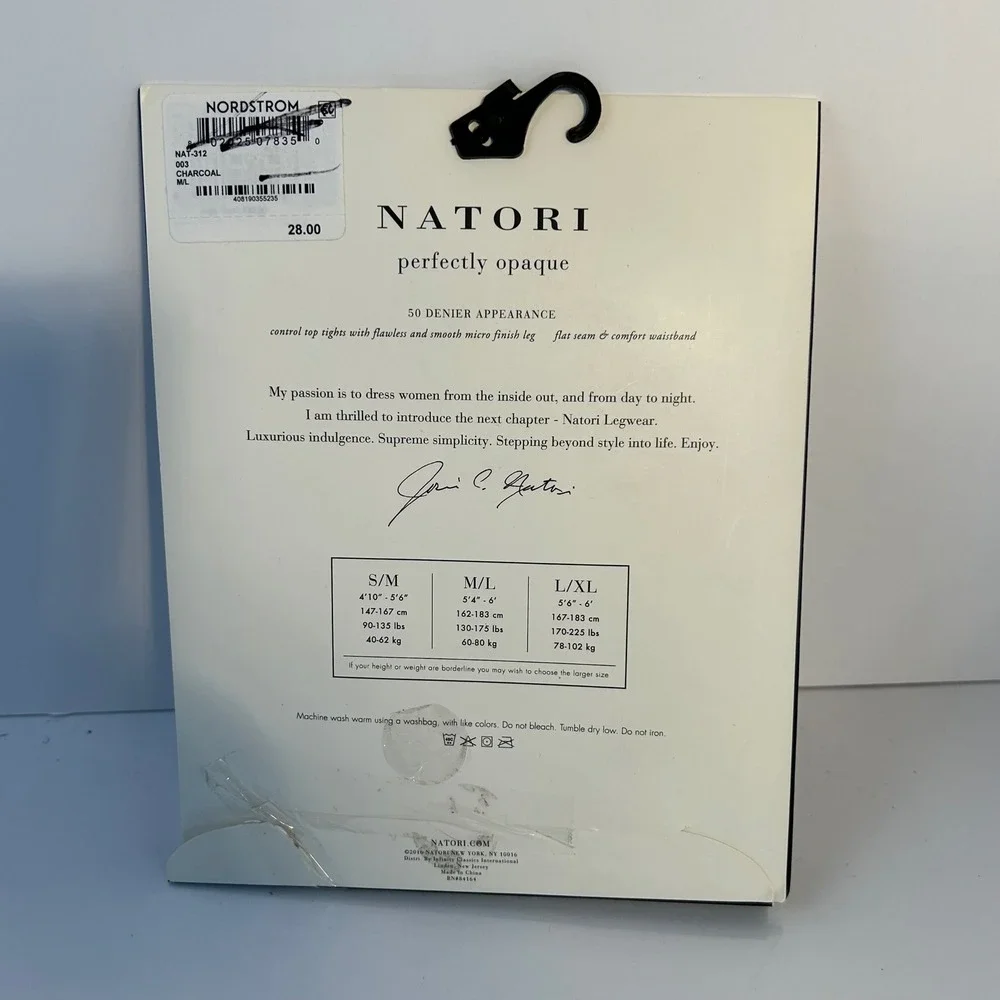 Natori Perfectly Opaque Charcoal Tights M/L‎ 50 Denier Appearance Control Top